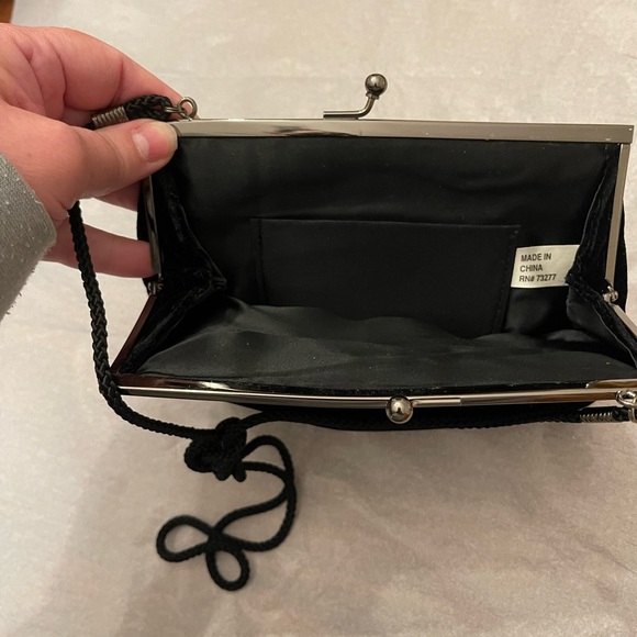 Diamond Detail Black Velvet Evening Bag - Picture 4 of 4